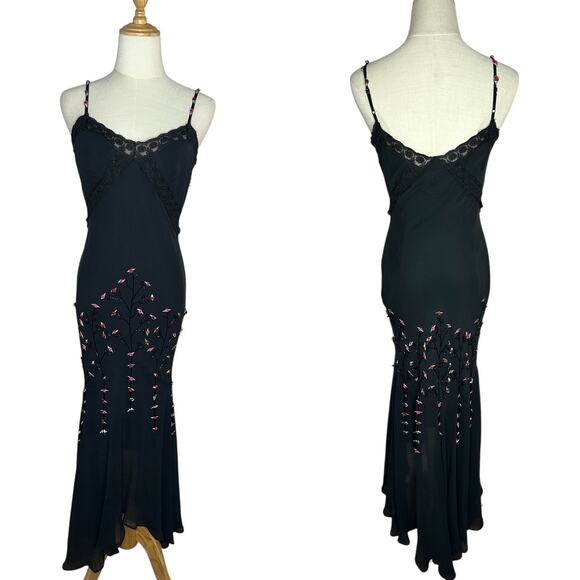 Sue Wong Vintage Nocturne Silk Chiffon Lace Embellished Whimsigoth Dress Size 4 - Picture 1 of 12